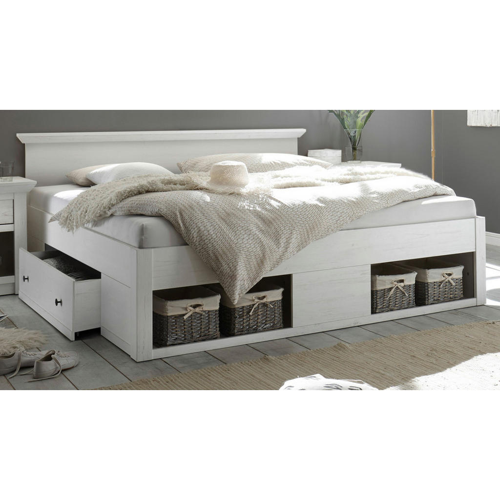 Thumbnail - Furn.Design Bett, Weiß, Metall, Nachbildung,Pinie, Uni, 2 Schubladen, 180x200 cm, Schlafzimmer, Betten