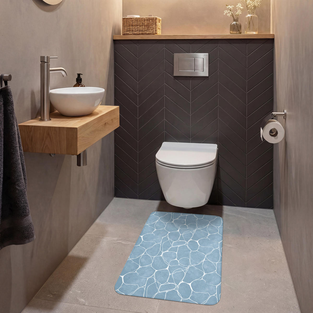 WC PŘEDLOŽKA Organic - vzor - modrá 50x80 cm - světle modrá, textil/plast (50/1cm) - OnlyWow
