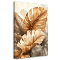 BILD auf Leinwand, Goldene tropische Blätter in einer eleganten Komposition - Beige, Textil (40/60cm) - Feeby