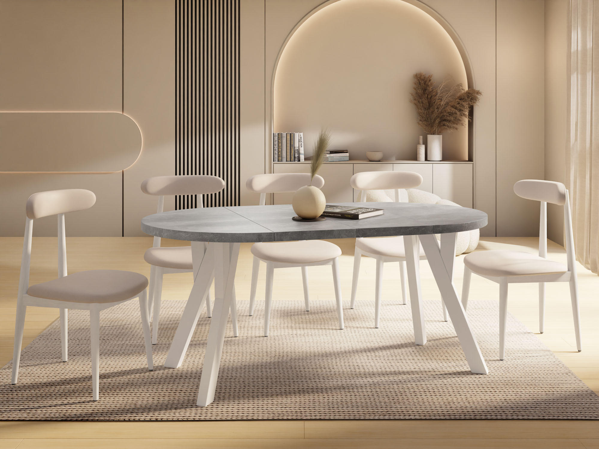 Thumbnail - WFL Group Esstisch, Hellgrau, Holzwerkstoff, 8-Sitzer, Rund,Rund, 80x77x80 cm, Esszimmer, Tische, Esstische