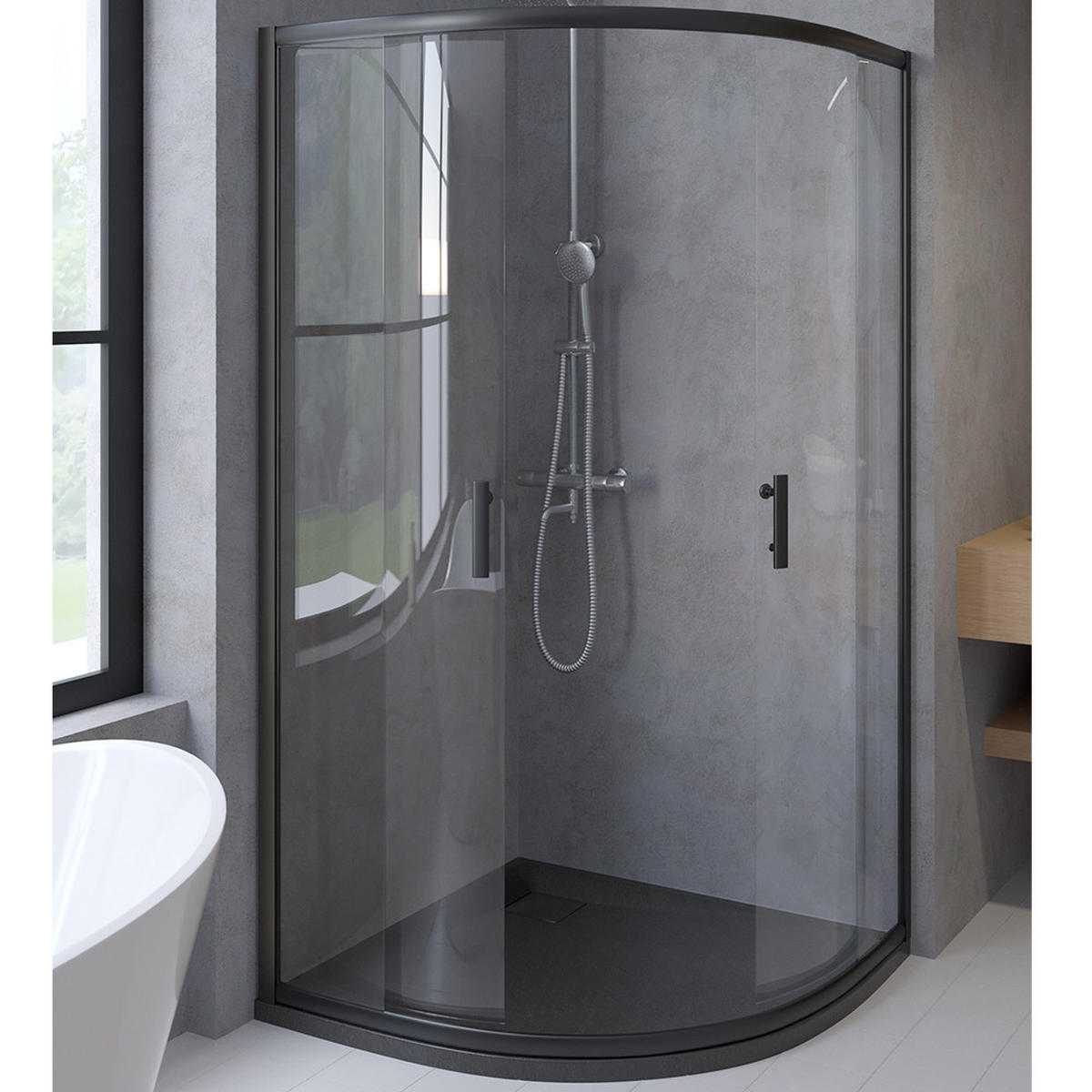 DUSCHKABINE Hela Schwarz/Transparent, Viertelkreis, 90/90/190 cm - Schwarz, Glas (90/90/190cm) - bad land