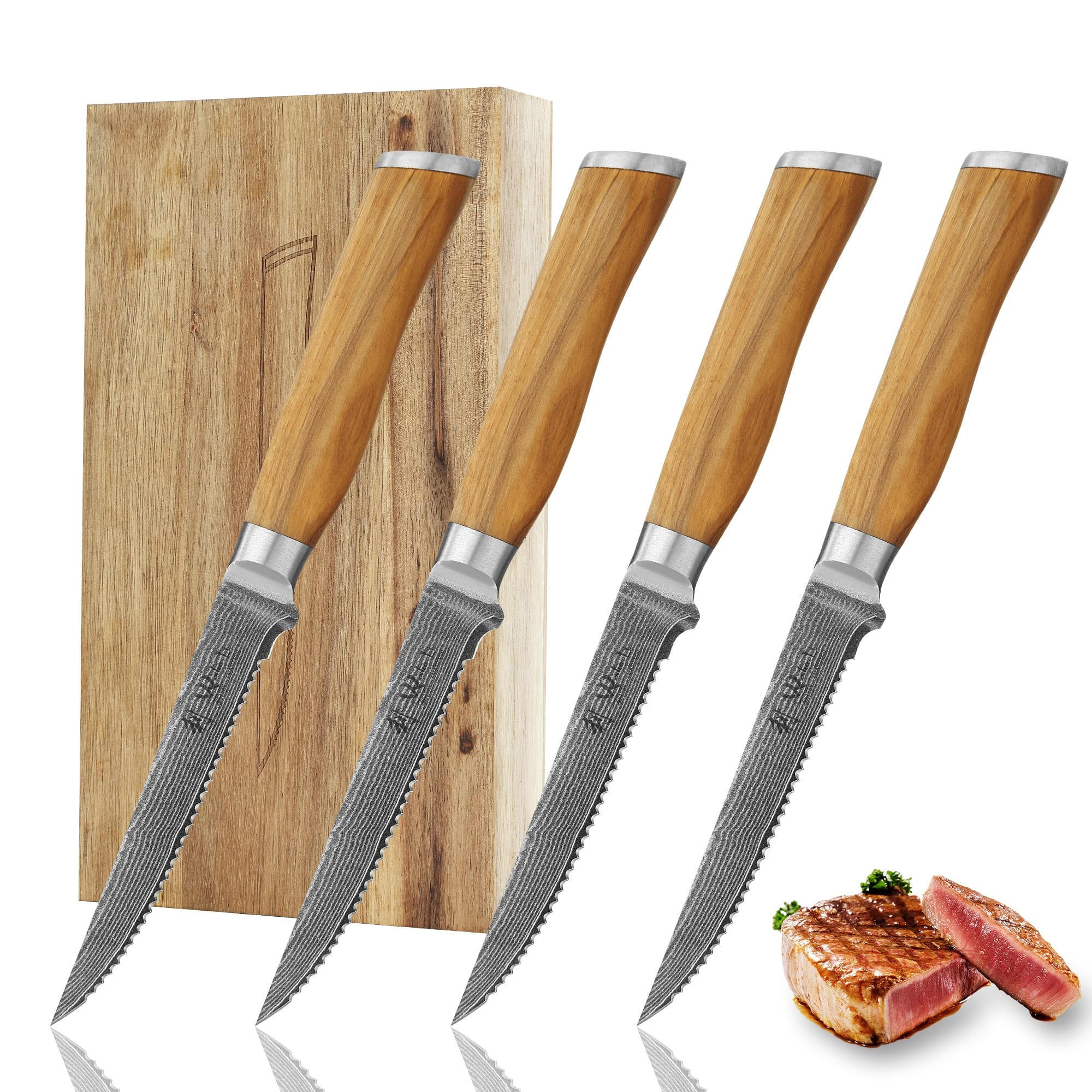STEAKMESSERSET 4-tlg. 12 cm - Braun, Holz/Metall (24cm) - Wakoli