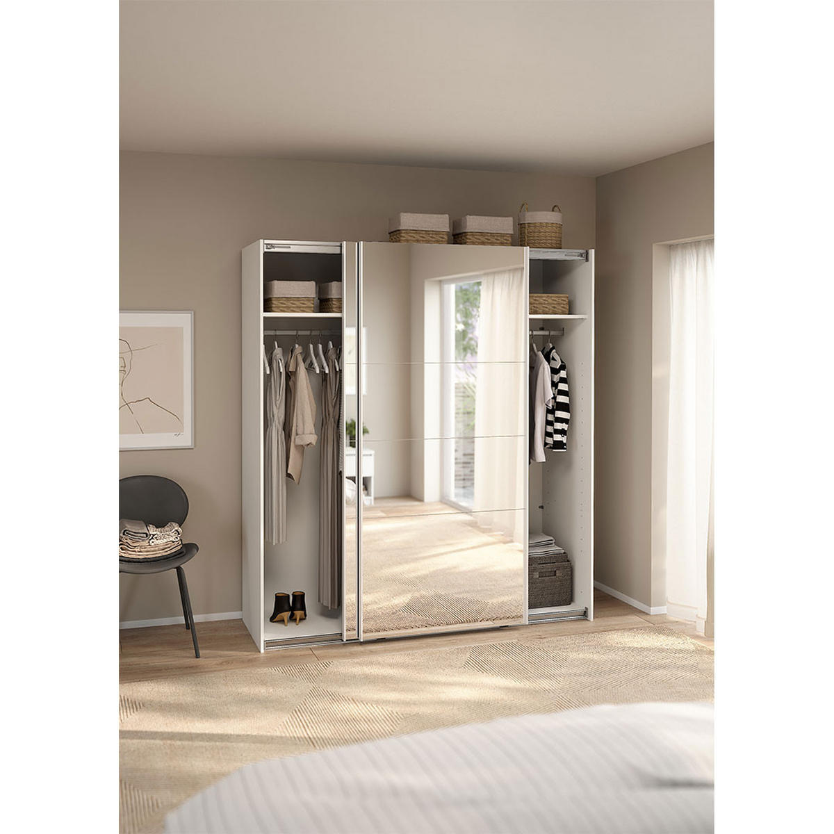 SCHIEBETÜRENSCHRANK, Catania, Weiß, Holzwerkstoff, 179 x 67 x 201 cm - Weiß, Holzwerkstoff (179/201/67cm) - ebuy24
