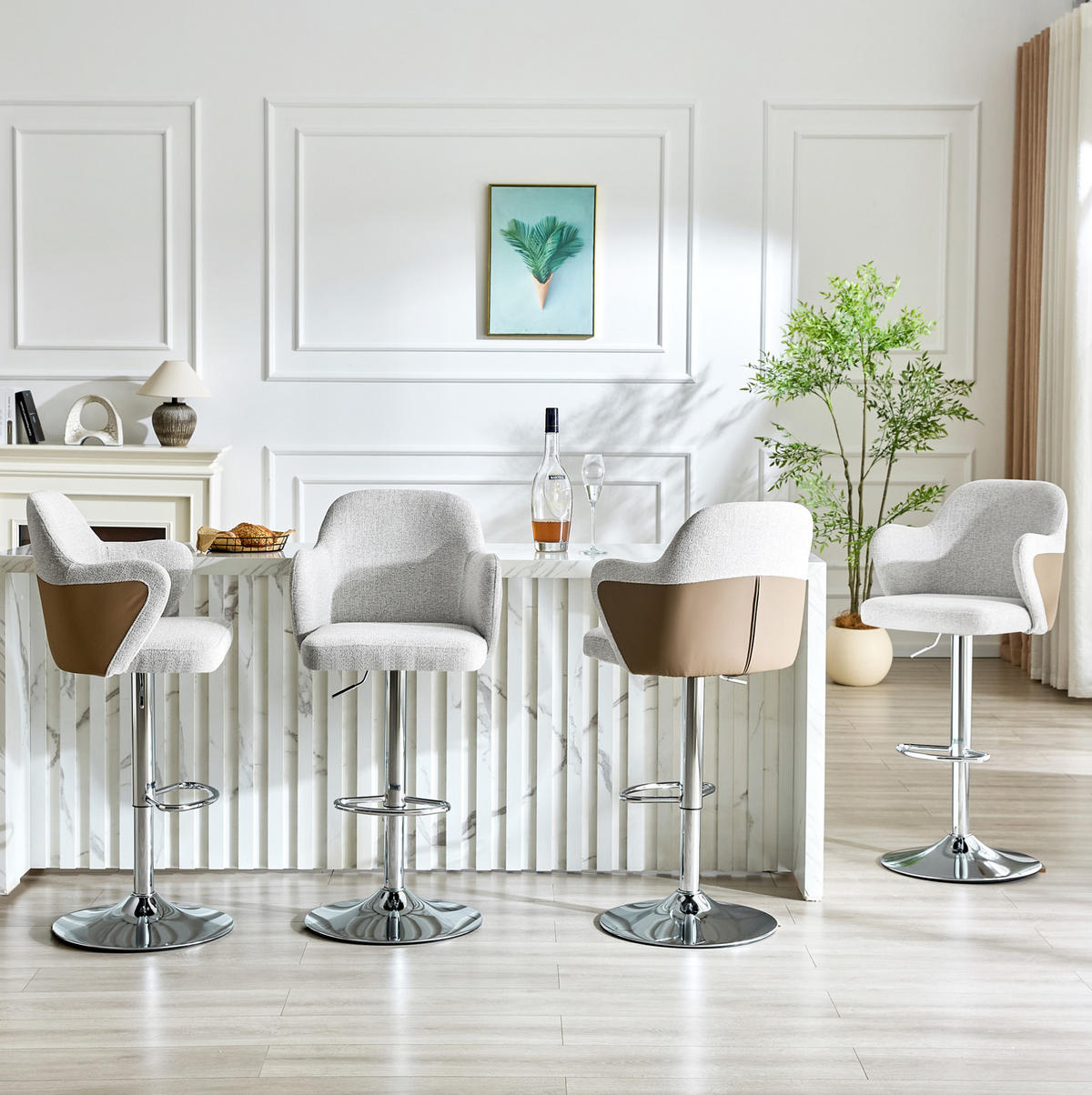 BARHOCKER 2er-Set höhenverstellbar drehbar Stoff Grey+Brown - Grau, Metall (37.6/118/45.1cm) - Meubliv