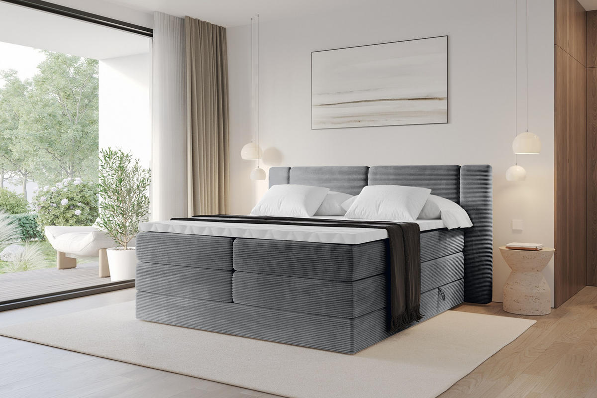 BOXSPRINGBETT mit Matratze H3/H4 - EVON KING - 140x200 cm Dunkelgrau - Graphitfarben, Holzwerkstoff (140/200cm) - ALTDECOR