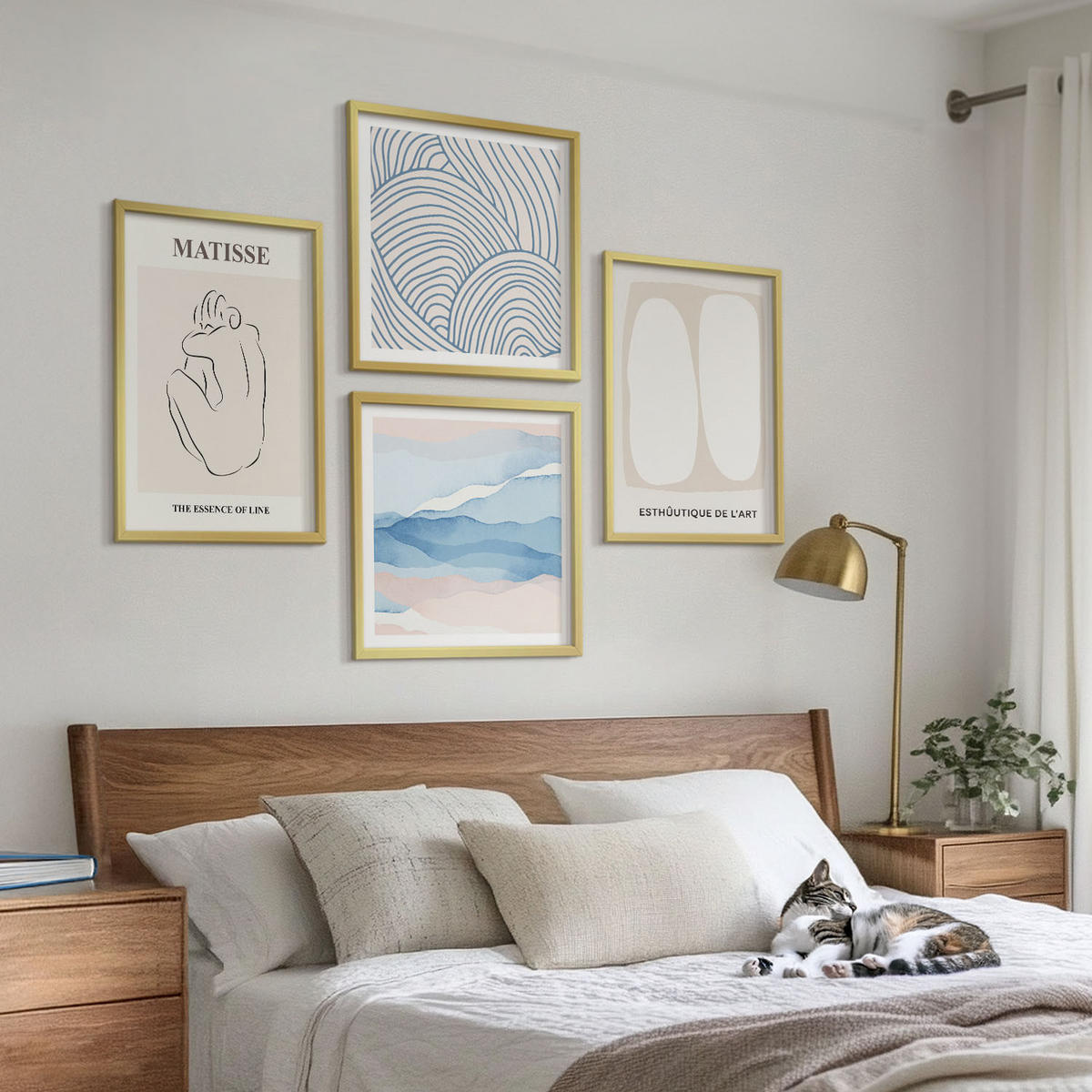 WANDBILDER 4er Set - 50x50 cm & 40x60 cm Goldrahmen - Matisses abstrakte Formen - Goldfarben, Kunststoff (50/50cm) - ArtPrintCave