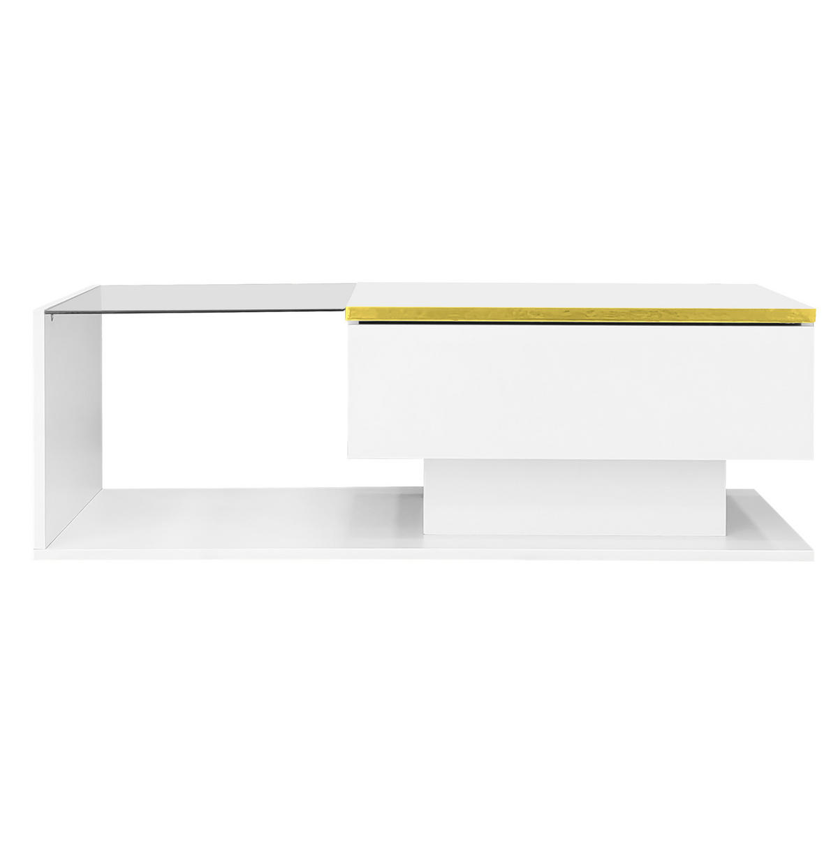 COUCHTISCH 100/50 cm weiß aus Spanplatte mit Glas und LED-Beleuchtung - Weiß, Holzwerkstoff (100/50/32.5cm) - OKMYHOME