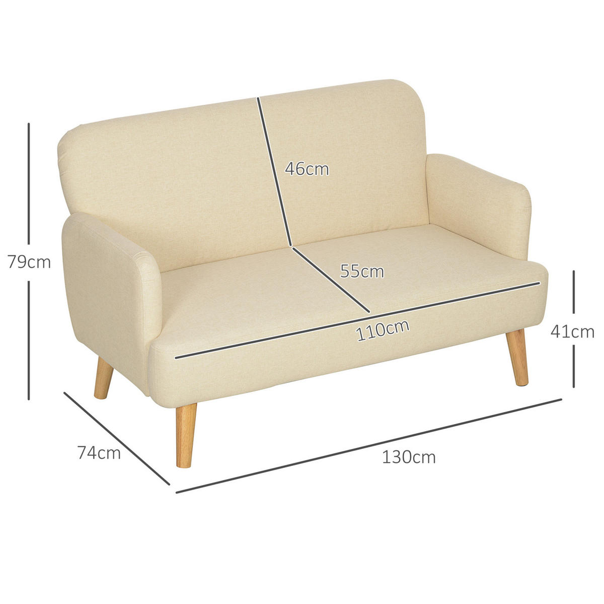 DVOSJED od baršunaste tkanine, 130/74/79 cm krem bijeli, 2-sjed - krem, tekstil (74/79/130cm) - BEAOK
