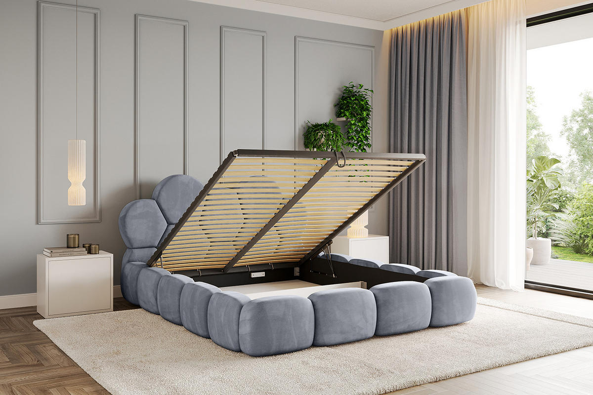 POLSTERBETT mit Bettkasten und Lattenrost, Boxbett ohne Matratze - LANA 200x200 Grau - Grau, Holzwerkstoff/Textil (200/200cm) - ALTDECOR