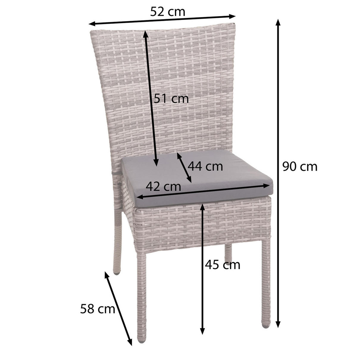 POLY-RATTAN STUHL Schwarz, Cremeweiß 2er-Set - Schwarz/Weiß, Kunststoff (52/90/58cm) - MCW