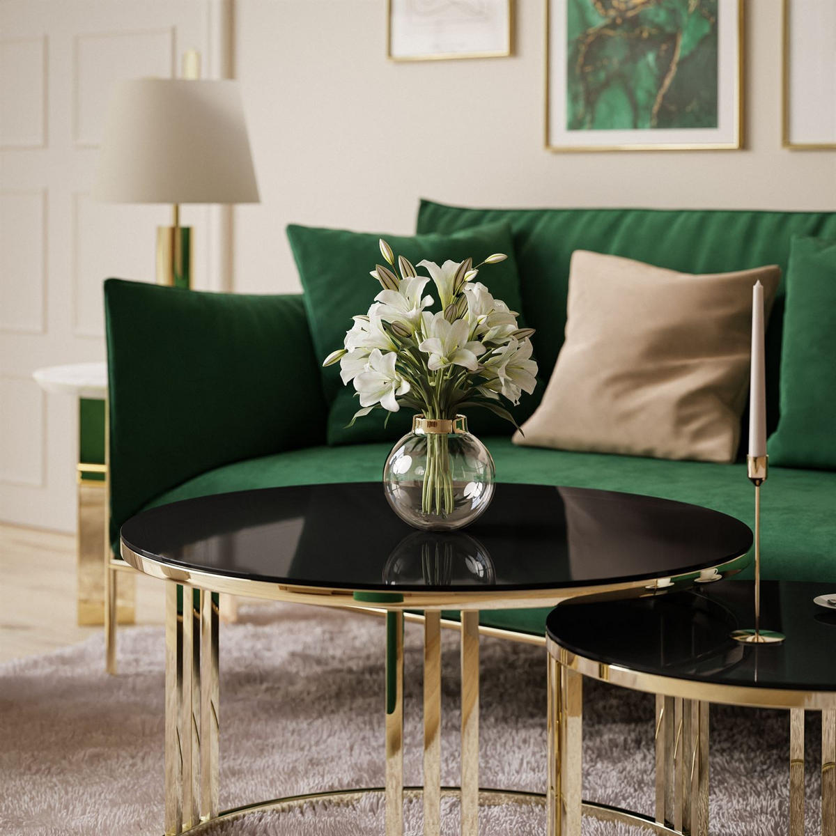 COUCHTISCH 2 in 1 LORI GLASS verchromt gold - Goldfarben/Schwarz, Glas (70/70/48cm) - Lookway