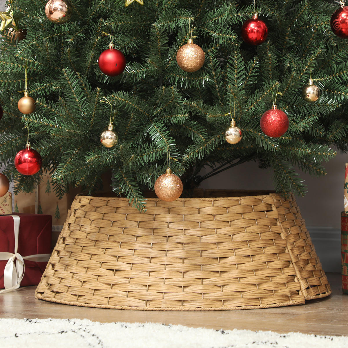 WEIHNACHTSBAUMROCK Ø 68cm Weihnachtsbaum Kragen aus Kunststoff Naturholz - Naturfarben, Kunststoff (22cm) - HOMCOM