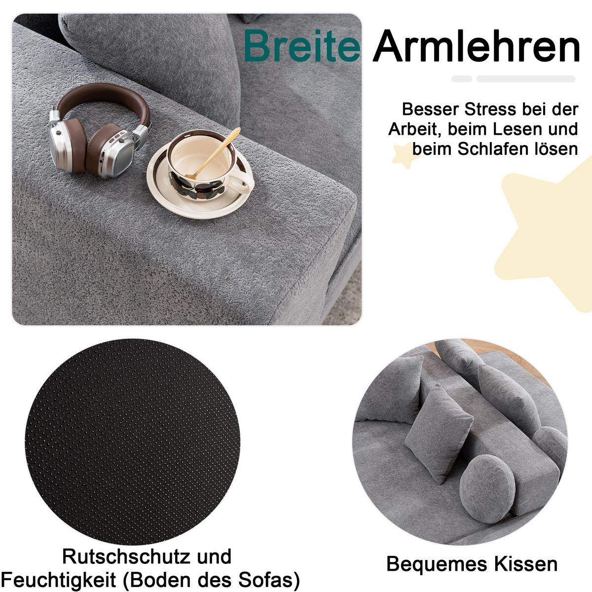 WOHNLANDSCHAFT Chenille Grau mit Kissen - Grau, Textil (263/66/171cm) - WISHDOR