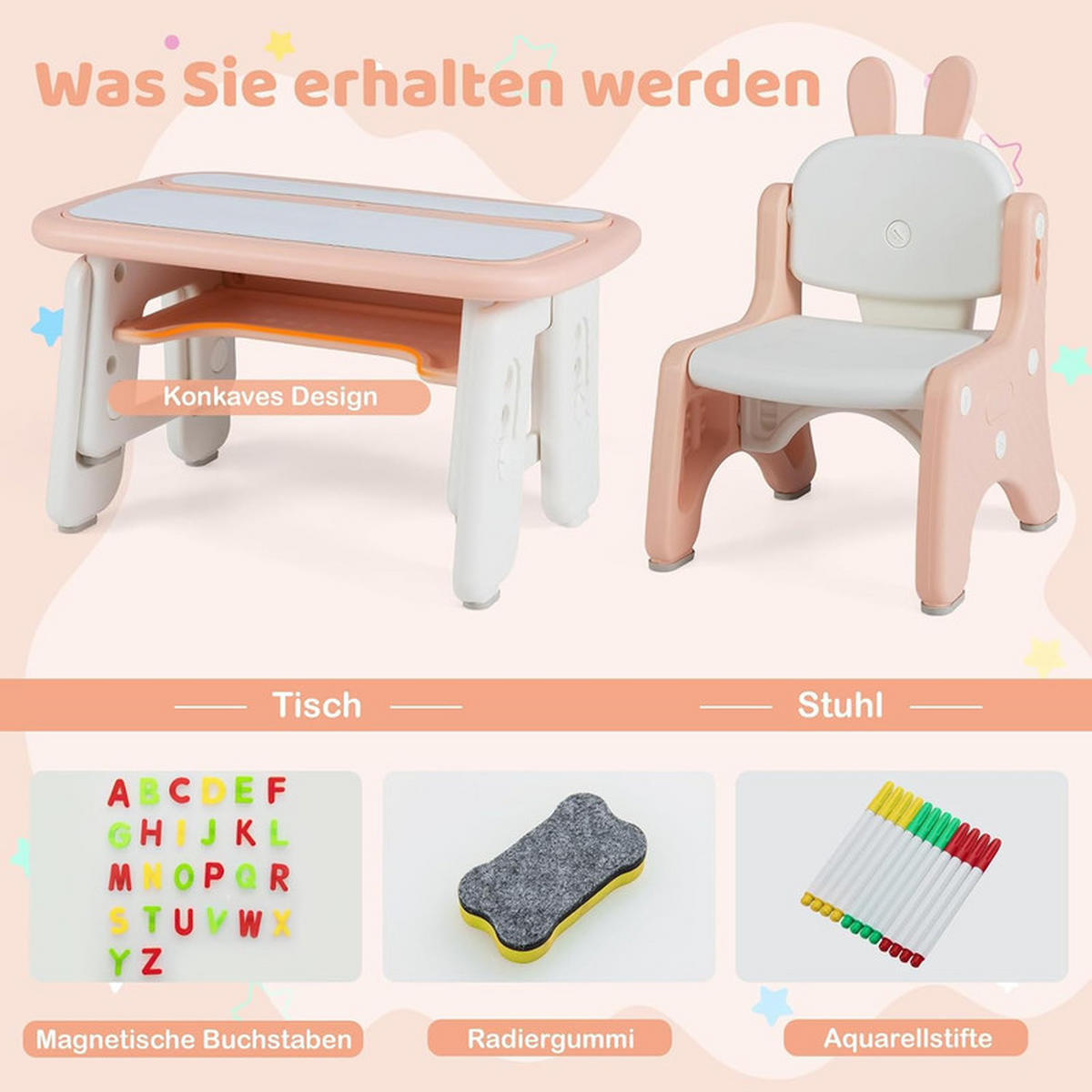 KINDERTISCH mit Stuhl rosa(2-tlg) - Pink, Kunststoff (80/40/50cm) - COSTWAY