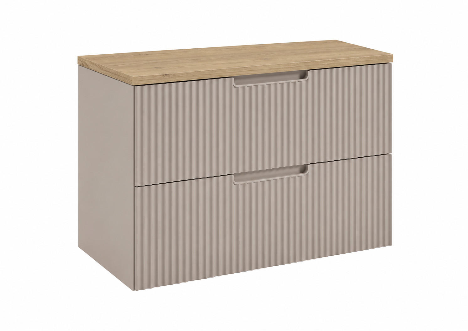 BADEZIMMERSCHRANK hängend 80 mit Schubladen, Korpus in Kaschmir + Platte in Eiche hell, mit Griffen, 80 x 46 x 58,6 cm - Beige, Holzwerkstoff (80/58.6/46cm) - 3XE LIVING