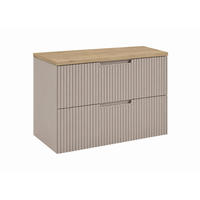 BADEZIMMERSCHRANK hängend 80 mit Schubladen, Korpus in Kaschmir + Platte in Eiche hell, mit Griffen, 80 x 46 x 58,6 cm - Beige, Holzwerkstoff (80/58.6/46cm) - 3XE LIVING