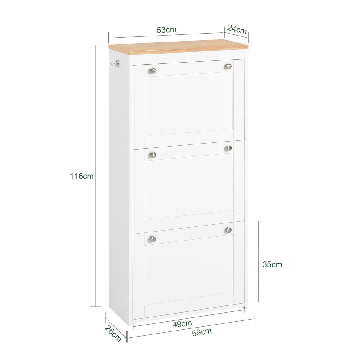 SCHUHSCHRANK Weiß-Natur - Weiß, Holzwerkstoff (59/116/26cm) - SoBuy
