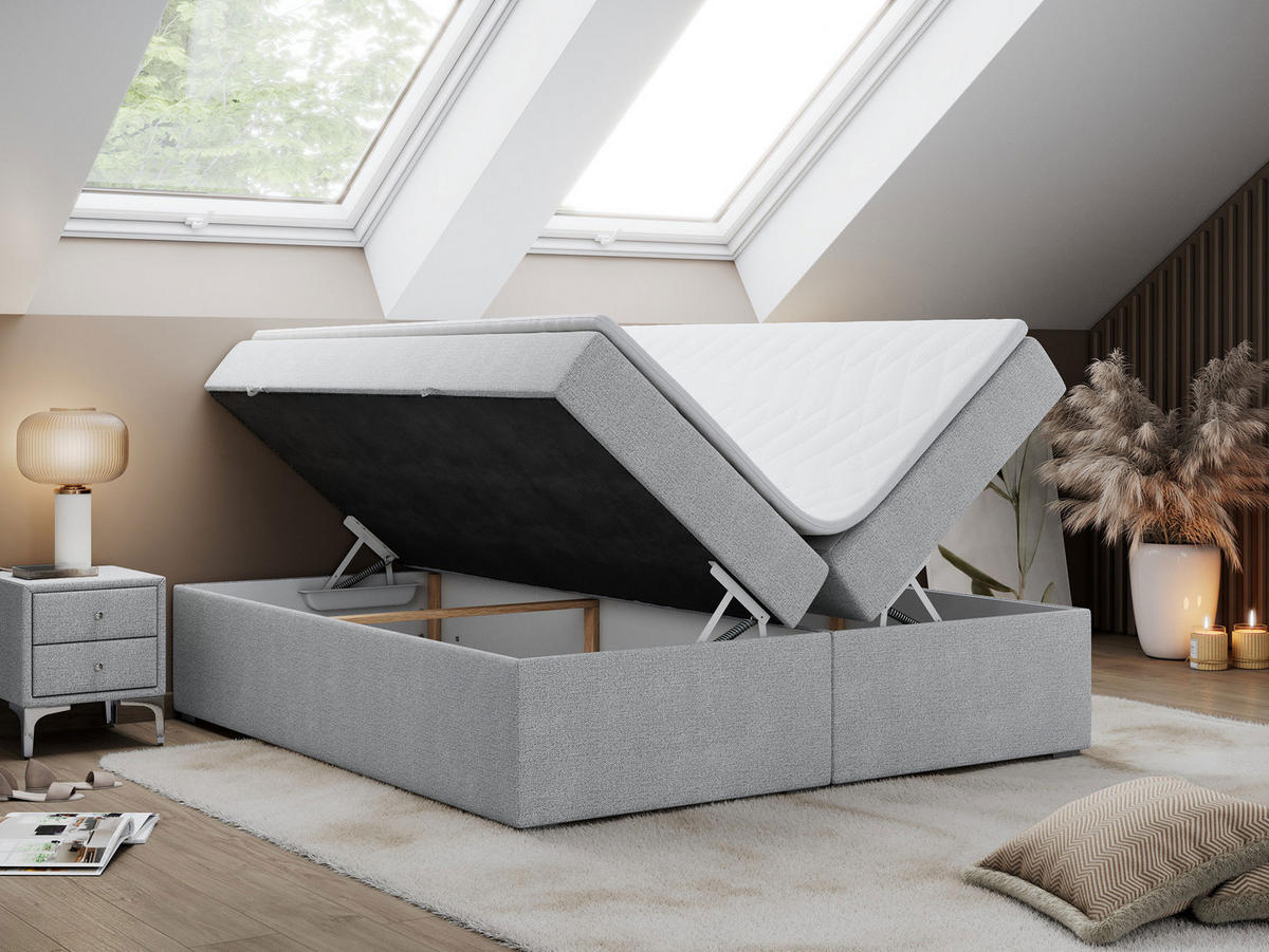 BOXBETT BESS 160/200 Hellgrau Struktur - H4 - Hellgrau, Holz/Textil (160/200cm) - MKS