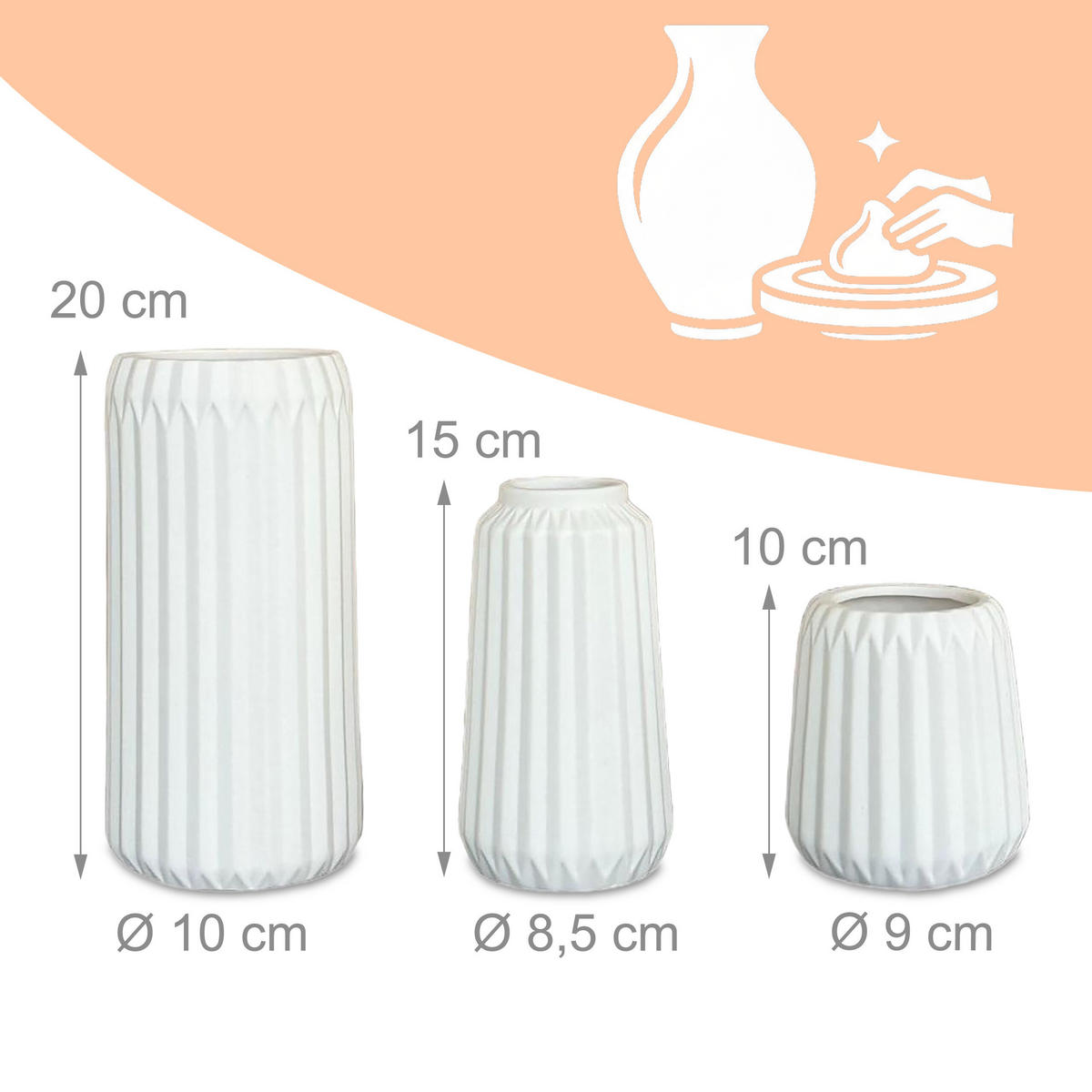 SADA váz - biela, keramika (20cm) - Relaxdays