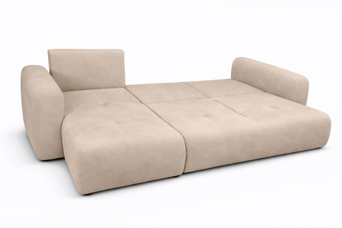 ECKSOFA Mit Schlaffunktion Und Bettkasten, Sofa L-Form Bingo L, Veloursstoff Salvador, Beige, Links - Beige, Holz (250/142cm) - Kaiser Möbel