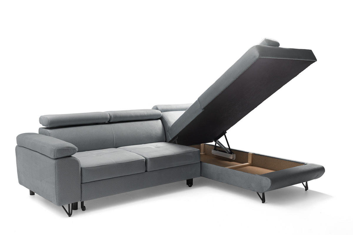 ECKSOFA JUNIOR L Rechts mit Schlaffunktion 194x128 Velours Grau - Schwarz/Grau, Holz/Textil (184/249cm) - Muffo