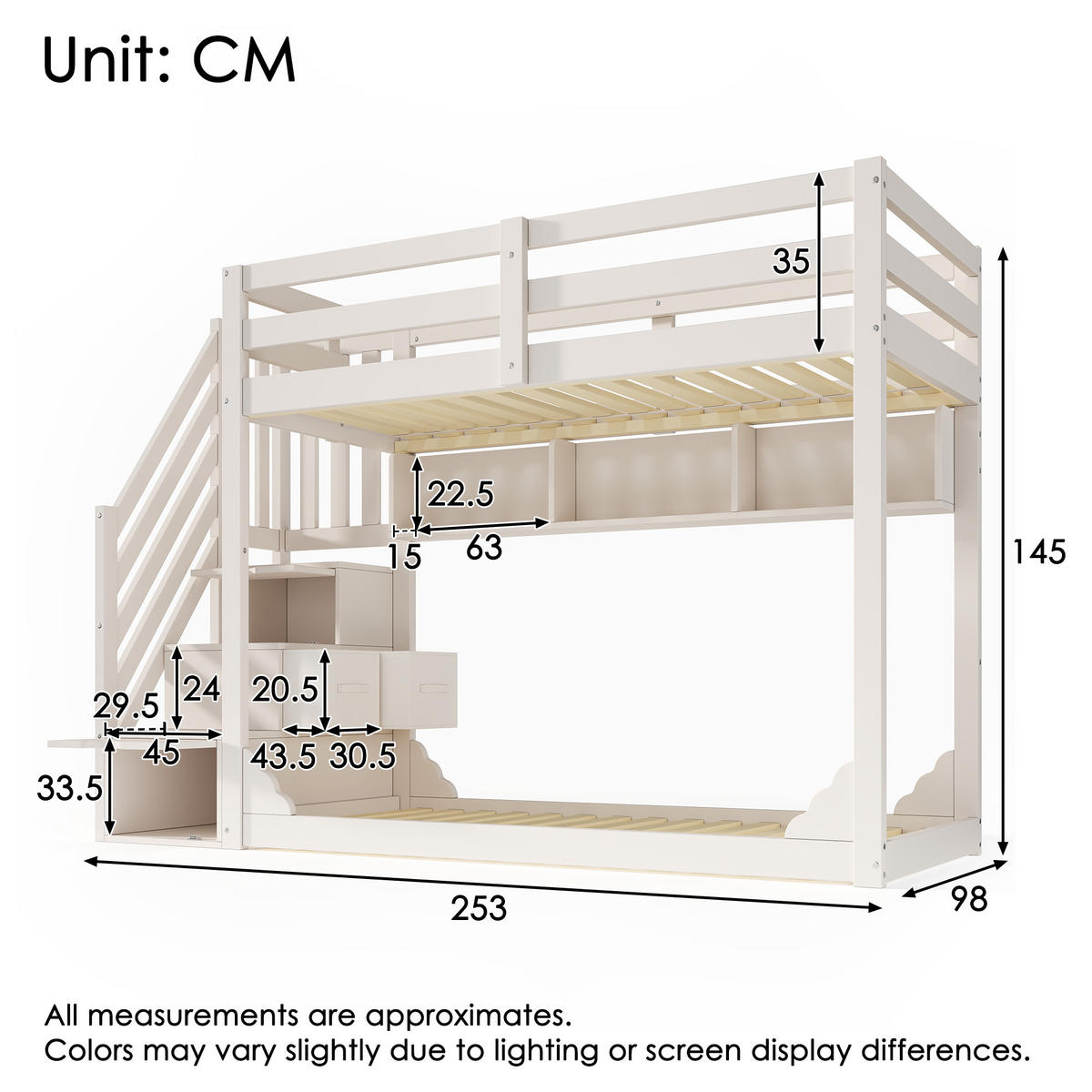 ETAGENBETT 90/200 mit Treppenschrank und Stauraum in Weiß - Weiß, Holz/Holzwerkstoff (90/200cm) - EVRYAE