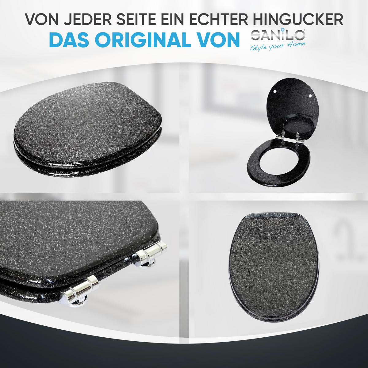 WC-SITZ Absenkautomatik Glitzer Schwarz - Schwarz, Holzwerkstoff (38/6/47cm) - Sanilo