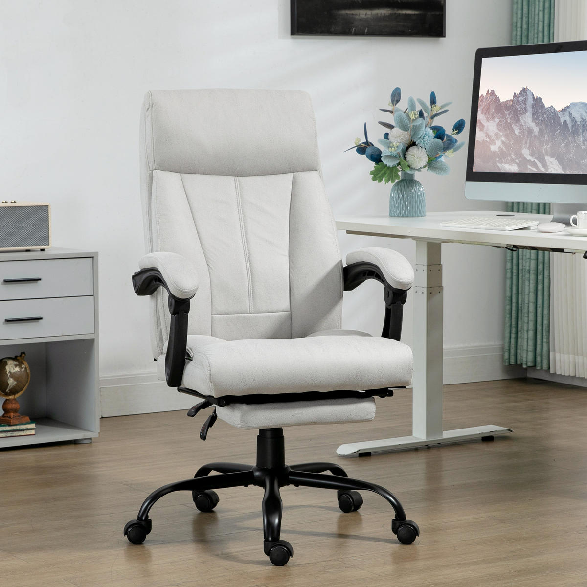 MASSAGE-BÜROSTUHL, 111-119cm Schreibtischstuhl mit Heizfunktion - Hellgrau, Kunststoff (74/119/65cm) - Vinsetto