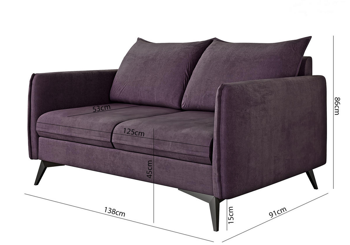 SITZGARNITUR 3+2+1 Pulse Lila Luxusmikrofaser - Lila/Schwarz, Holz/Textil (199/86/91cm) - S-Style Möbel
