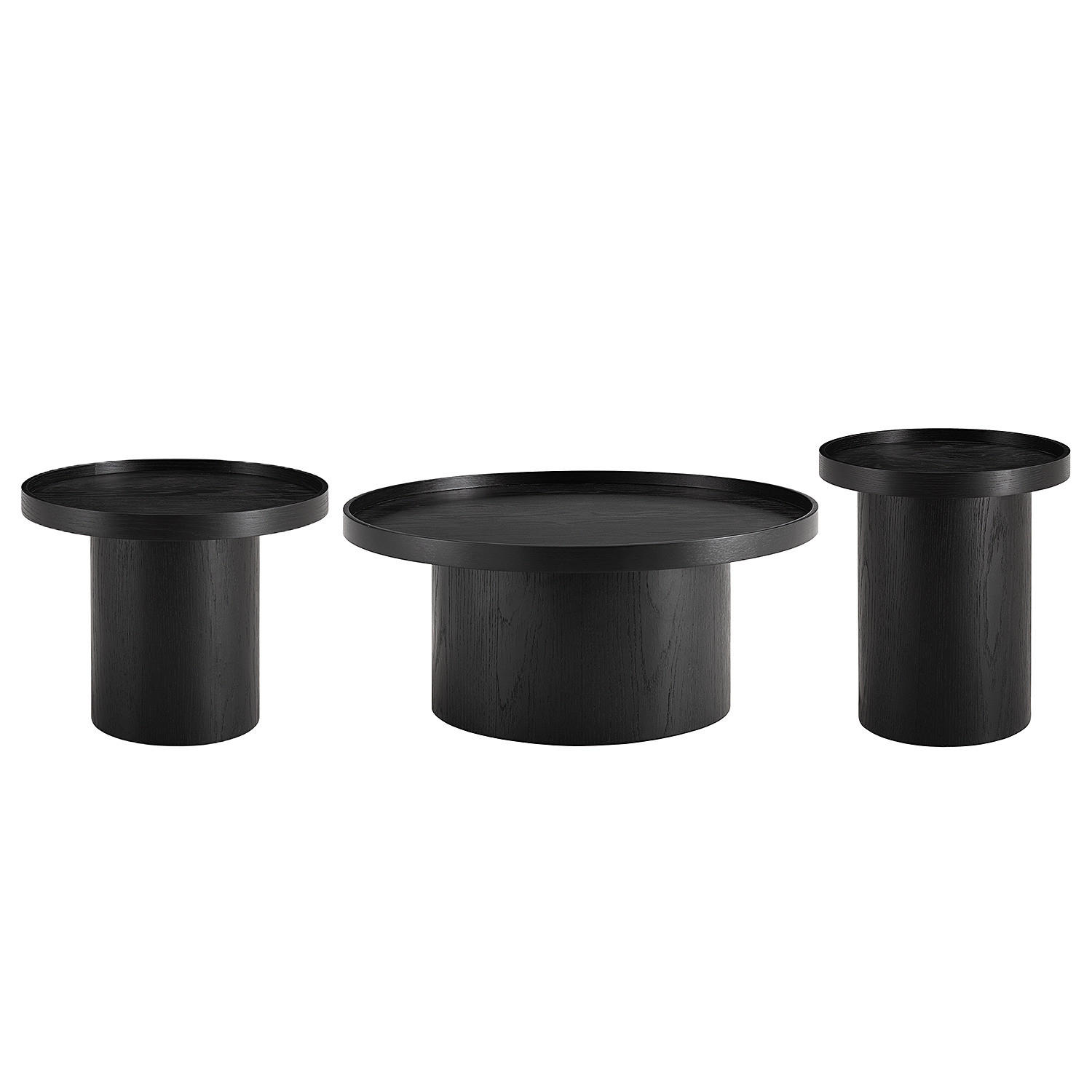 COUCHTISCH-SET 3-TEILIG - MDF - Eiche - Eichefarben/Schwarz, Holzwerkstoff (80/80/35cm) - home24