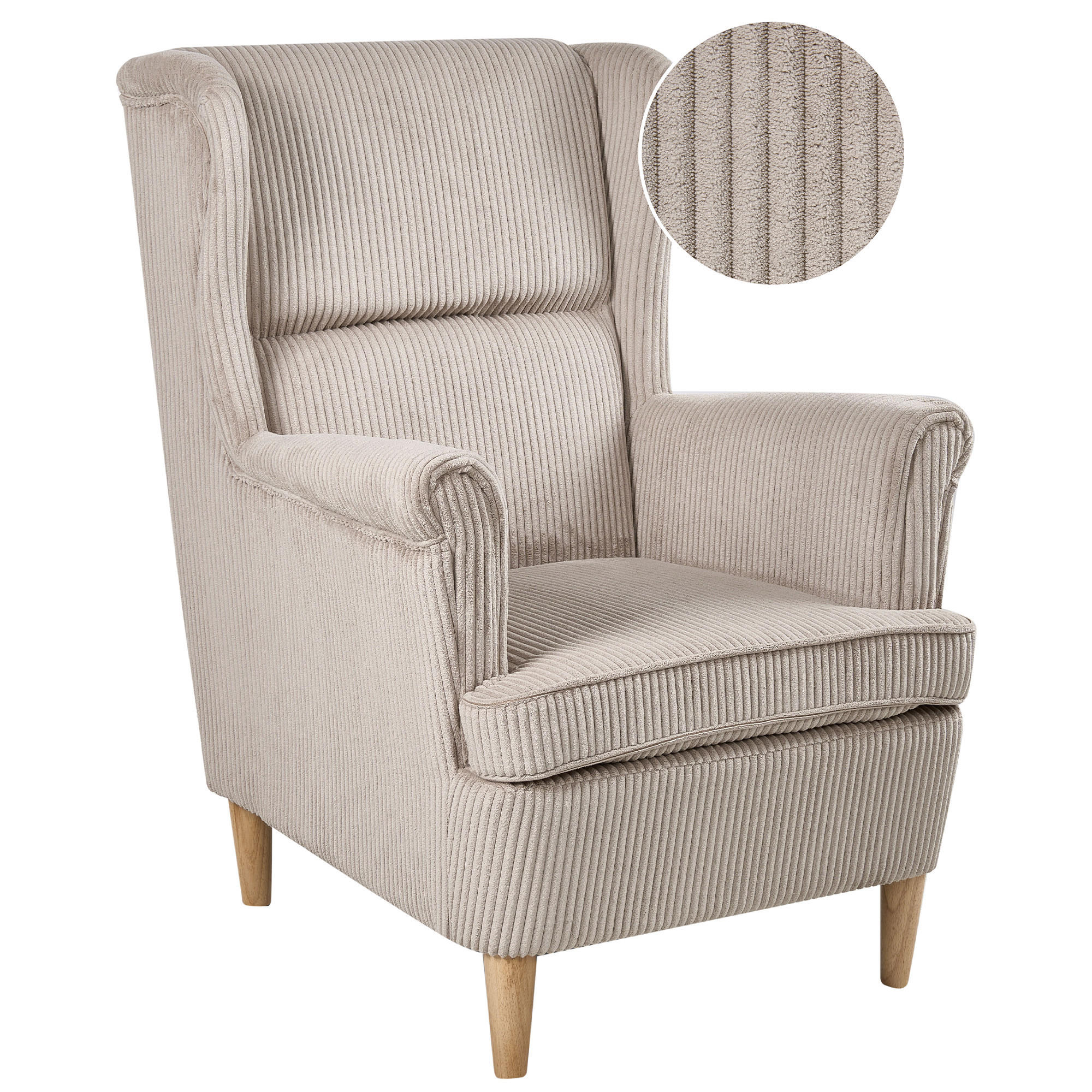 OHRENSESSEL Cord Beige Abson - Hellbraun, Textil (64/100/65cm) - Beliani