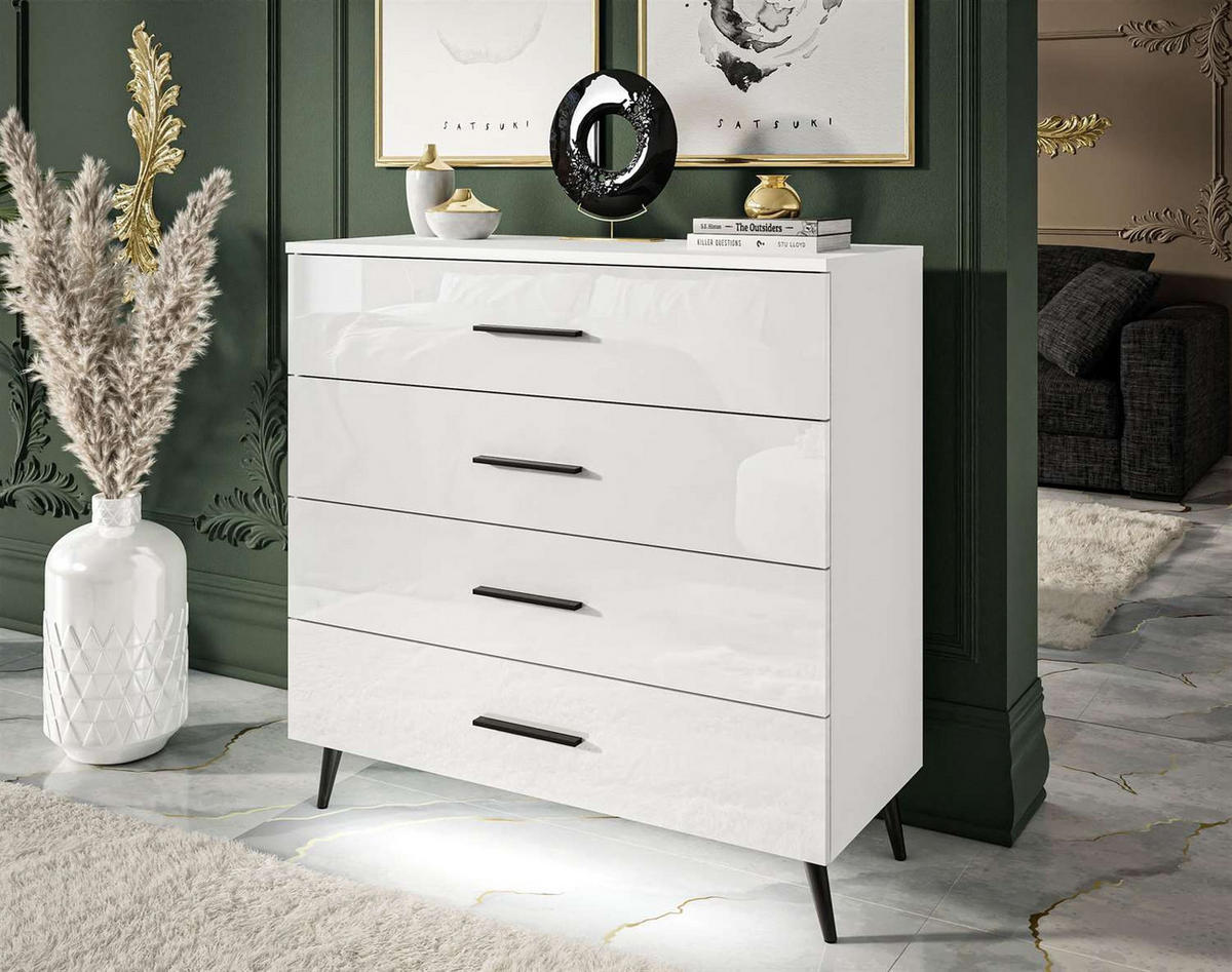 KOMMODE AURA GRIFFE mit Schubladen Beinfarbe – Schwarz - Schwarz/Weiß, Holzwerkstoff (95/90/40cm) - Lookway