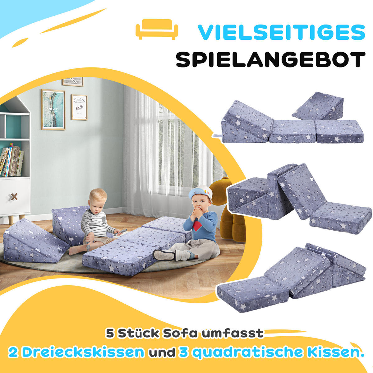 KINDERSOFA-SET - Grau, Textil (48/27.5/50cm) - AIYAPLAY