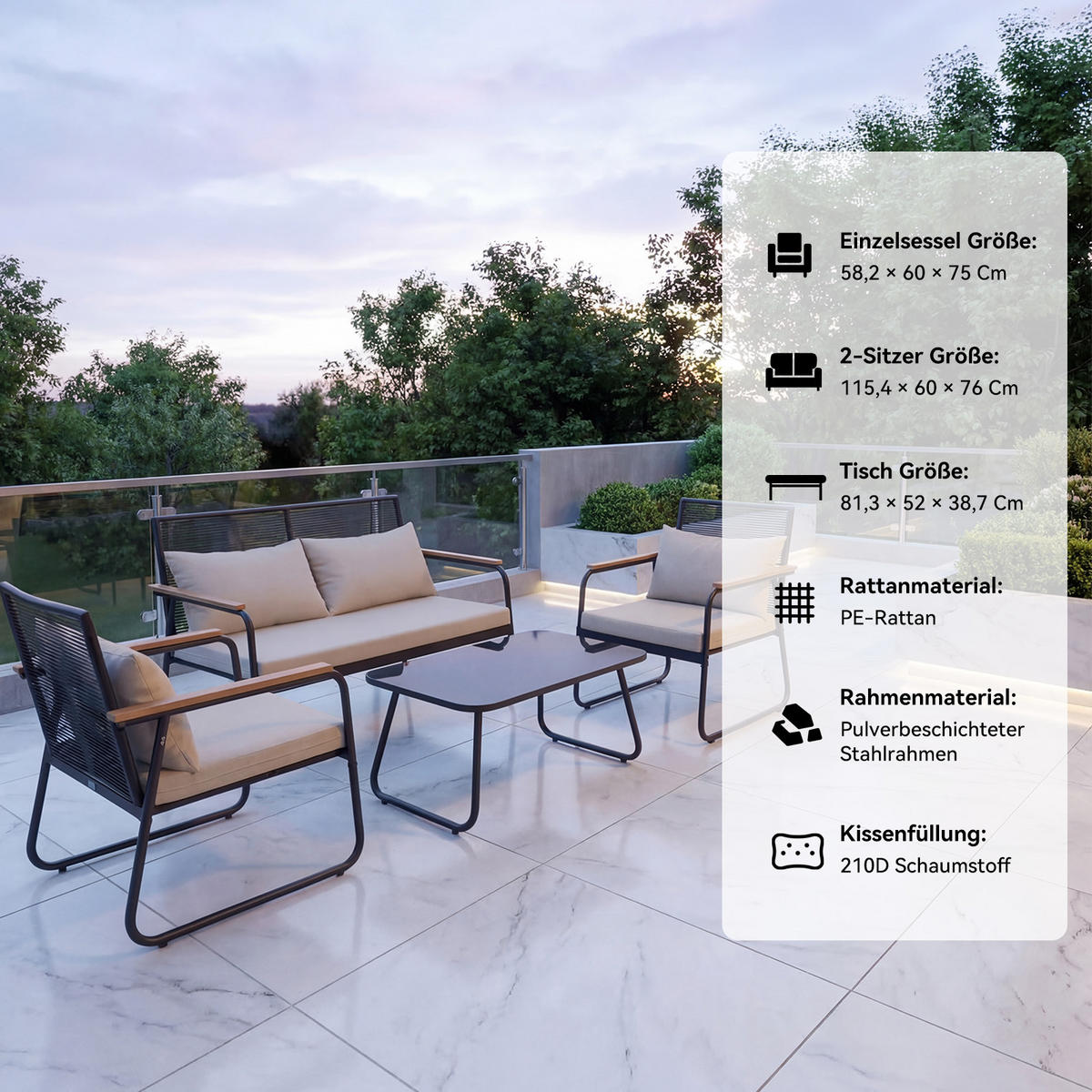 GARTENLOUNGE Set ,SF03 - Grau, Metall