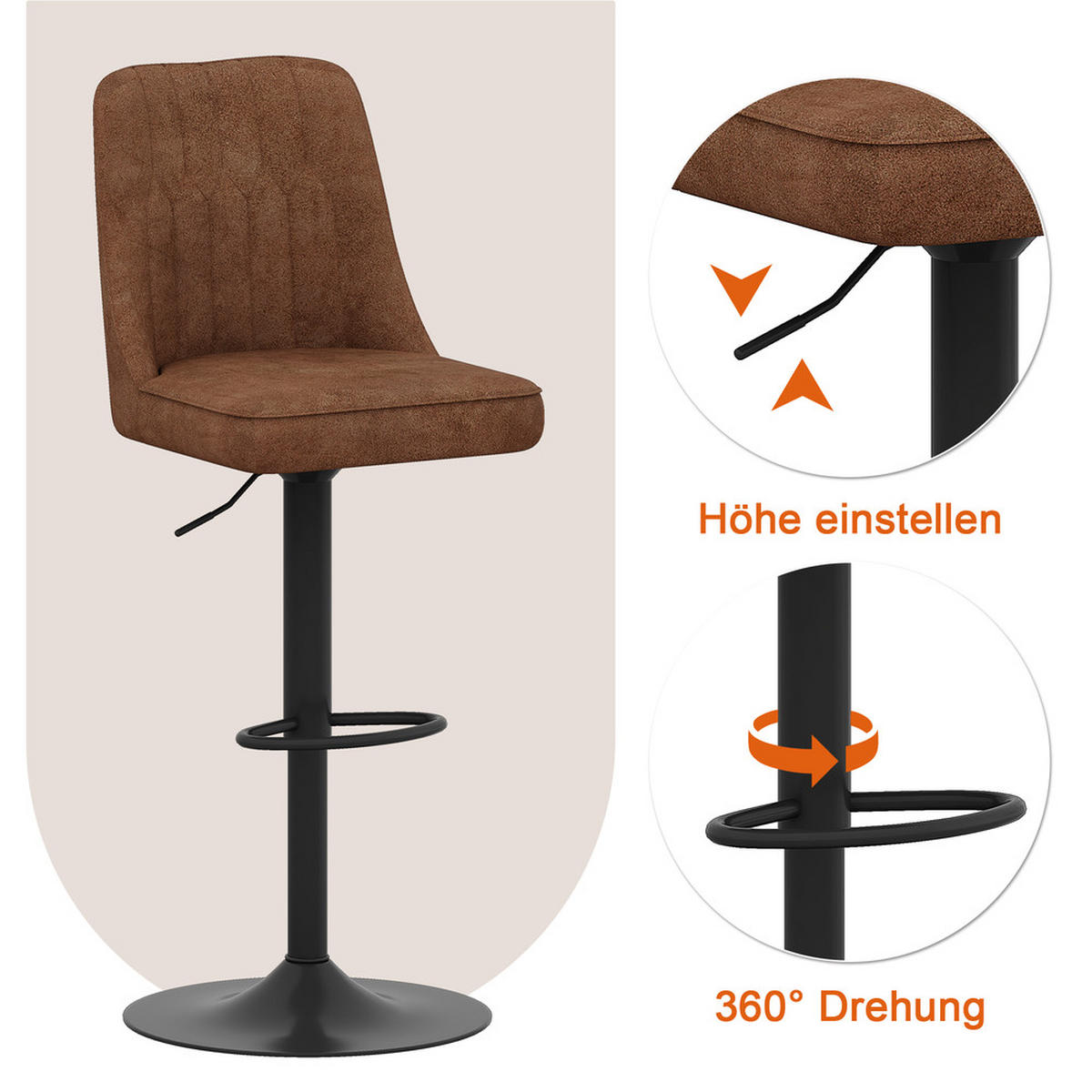 TISCHGRUPPE 3-tlg Glastisch 89cm mit 2 drehbaren Barhockern - Braun, Glas/Metall (56/50/61cm) - Raelunyi