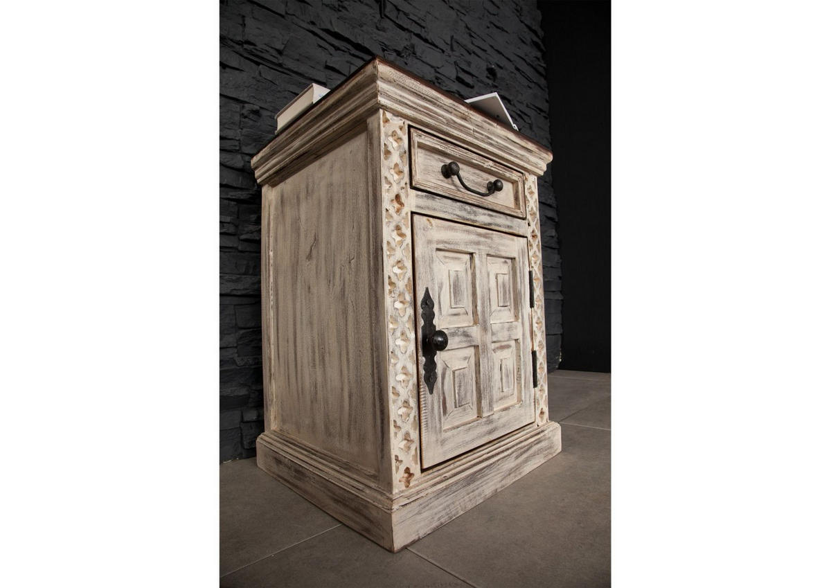 NACHTTISCH Mango / Akazie 45x40x60 weiß gewachst CASTLE-ANTIK #259 - Weiß, Holz (45/60/40cm) - Massivmoebel24