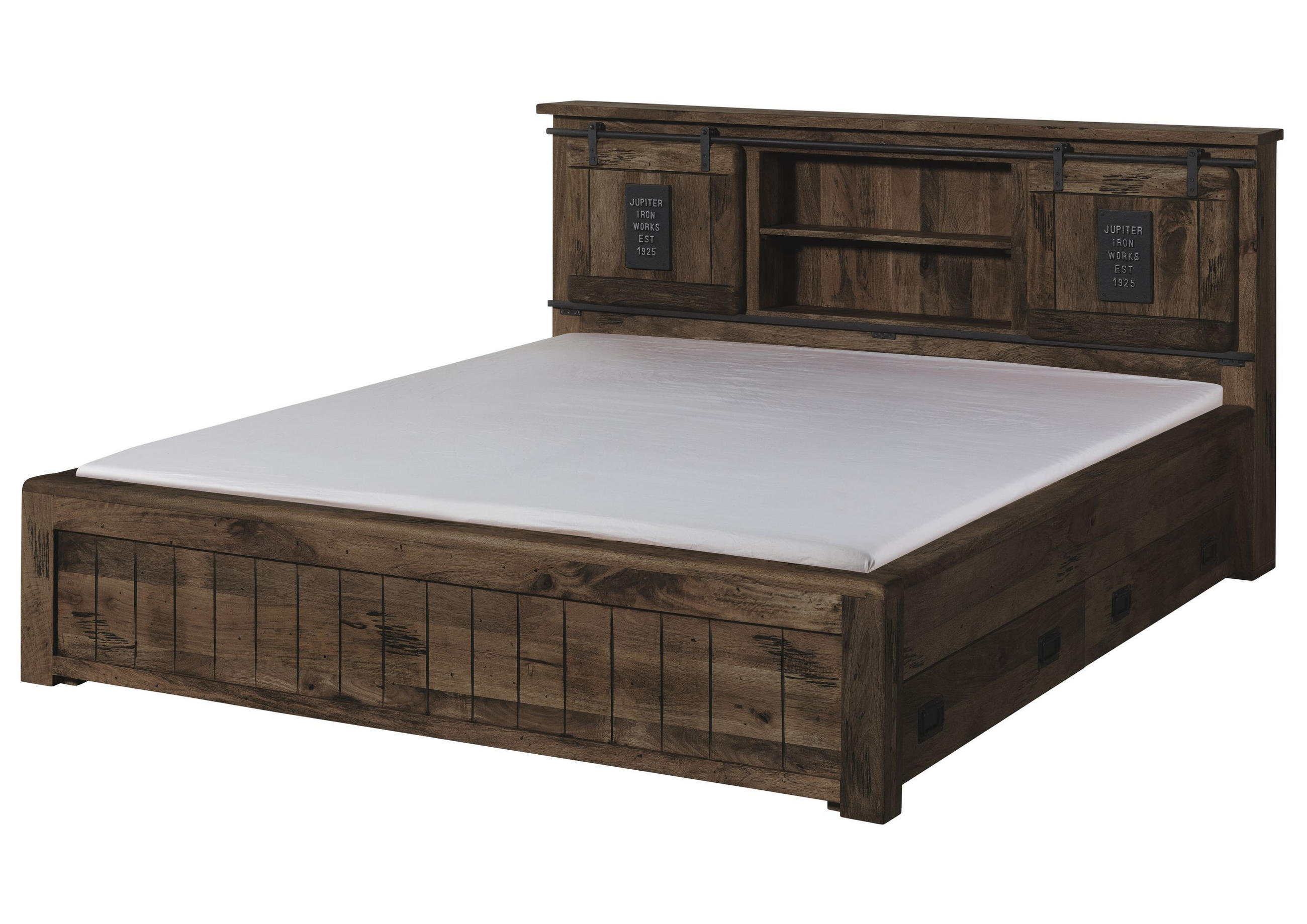 HOLZBETT mit Schublade Mango 140x200 grau lackiert RAILWAY #270 - Grau, Holz (140/200cm) - Massivmoebel24
