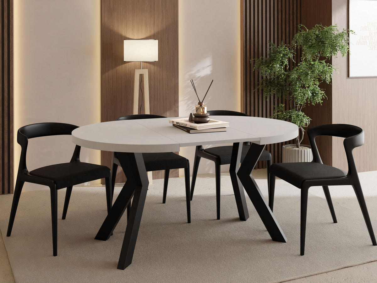 ESSTISCH Savio rund ausziehbar verlängerbar, Kaschmir 80-130/80/77 cm - Kaschmir/Schwarz, Holz/Holzwerkstoff (80/80/77cm) - WFL GROUP