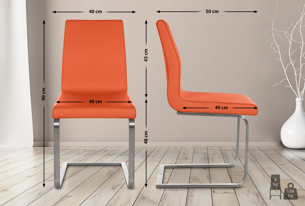 SCHWINGSTUHL Lederlook Orange - Edelstahlfarben/Orange, Textil/Metall (40/90/50cm) - CLP
