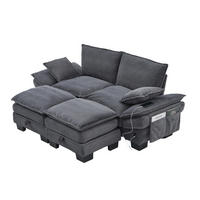 2-SITZER SOFA Cord Dunkelgrau mit 2 Hocker, USB-C und Seitentaschen - Dunkelgrau, Holzwerkstoff/Kunststoff (190/84/132cm) - WISHDOR