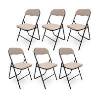 KLAPPSTÜHLE 6er-Set gepolstert, beiger Stoff und schwarze Metallbeine - Greta - Beige/Schwarz, Textil/Metall (44/78/46cm) - Sicaan