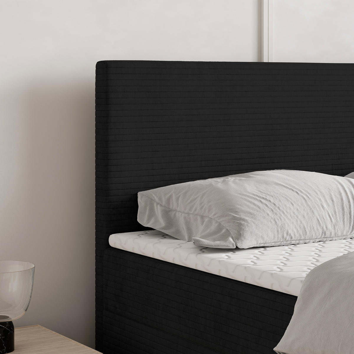 BOXBETT NIRA 140x200 cm mit Matratze und Topper - Schwarz - Schwarz, Holz (140/200cm) - MASSENO