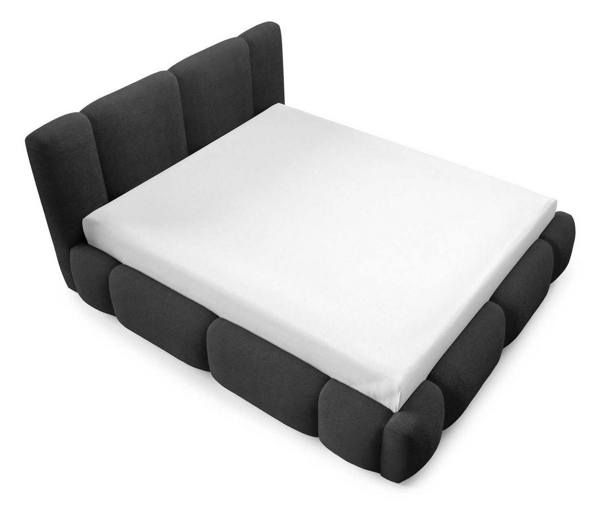 DOPPELBETT 160x200 Avelin mit Bettkasten, LED, Bouclé, Schwarz - Schwarz, Holz/Metall (160/200cm) - Emporius