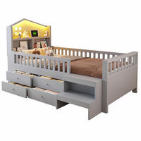 KINDERBETT 90x200 cm LED USB Schubladen grau - Grau, Holz (90/200cm) - LEBENLANG