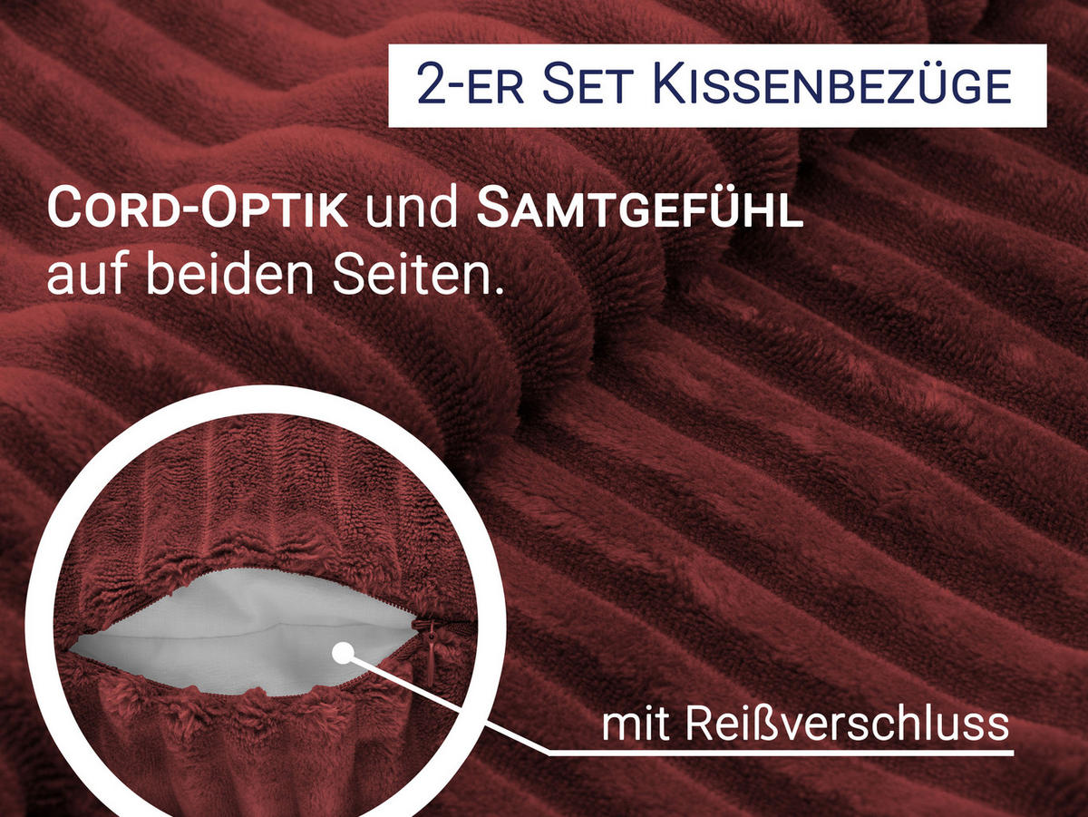 KISSENBEZUG, 2er-Set, 40x40 cm, 100% Polyester, Dunkelrot - Bordeaux, Textil (40/40cm) - Zollner