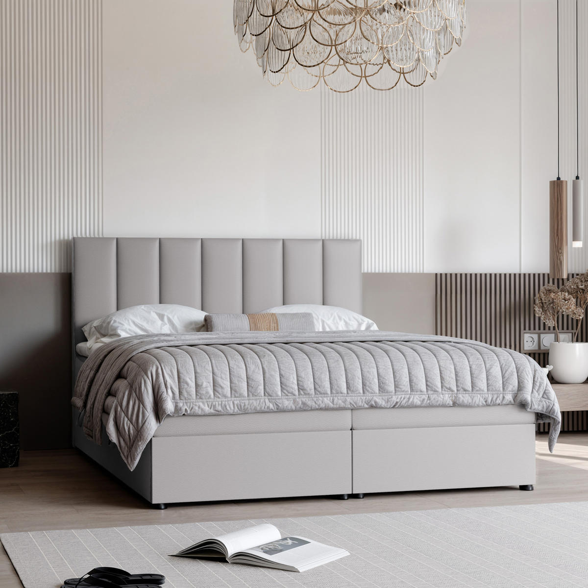 BOXBETT ZELTO 200/200 cm, mit Matratze und Topper, Grau - Grau, Holzwerkstoff/Textil (200/200cm) - Idohome