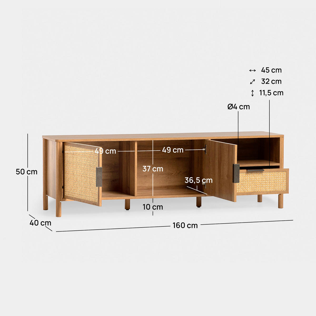 TV-ELEMENT Bent Natürlich 160 cm x 50 cm - Naturfarben, Holzwerkstoff (160/50/40cm) - Klast Home