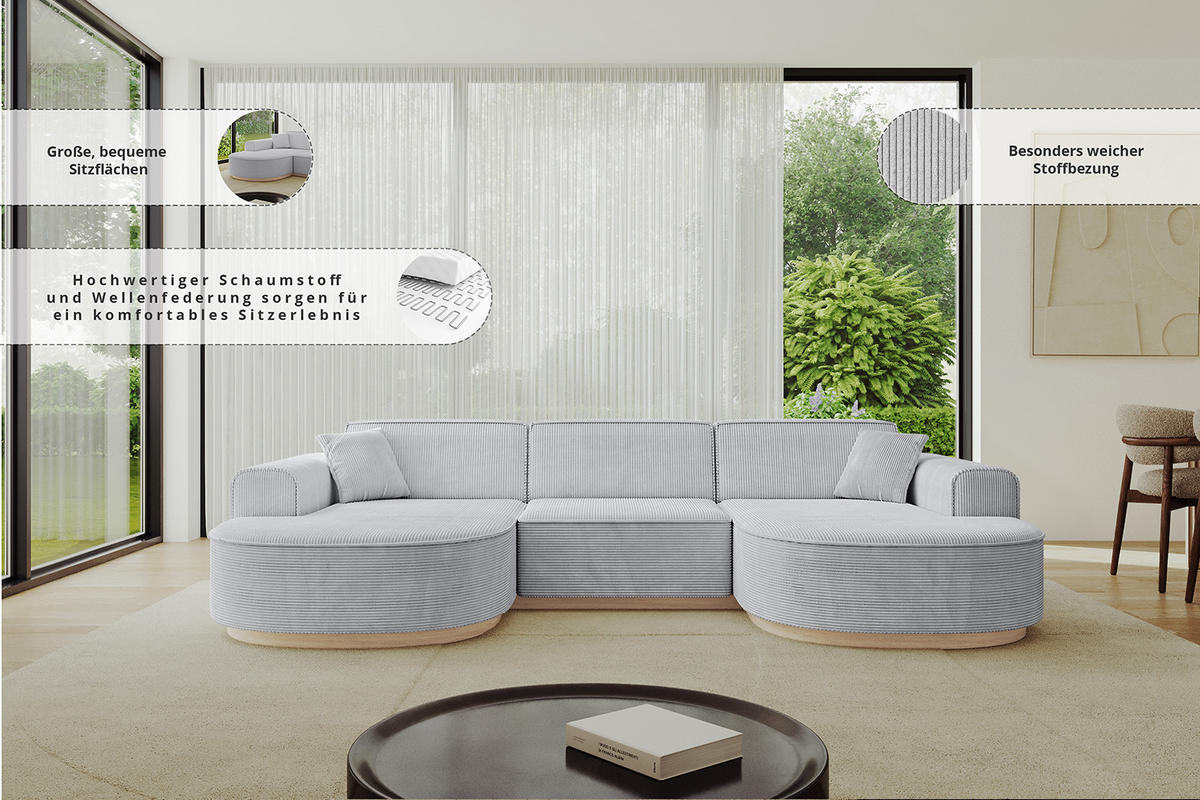 WOHNLANDSCHAFT MARI-U1-v1 - 303x171x83 cm Weiß Bouclé - Weiß, Holzwerkstoff/Textil (303/83/171cm) - ALTDECOR