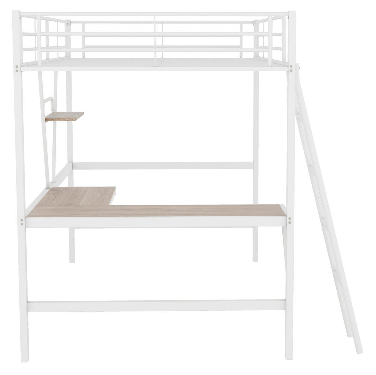 HOCHBETT 90/200 cm aus Metall/MDF mit L-förmigem Schreibtisch und Regal Weiß - Weiß, Metall (90/200cm) - Modenvie