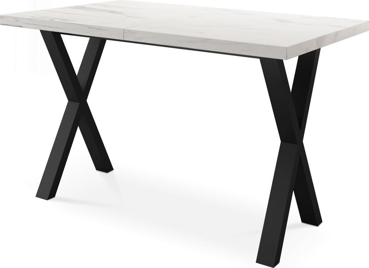 ESSTISCH Blake rechteckig ausziehbar, Marmor Weiß 140-240/80/76 cm - Ecru/Schwarz, Holzwerkstoff/Metall (140/80/76cm) - WFL GROUP